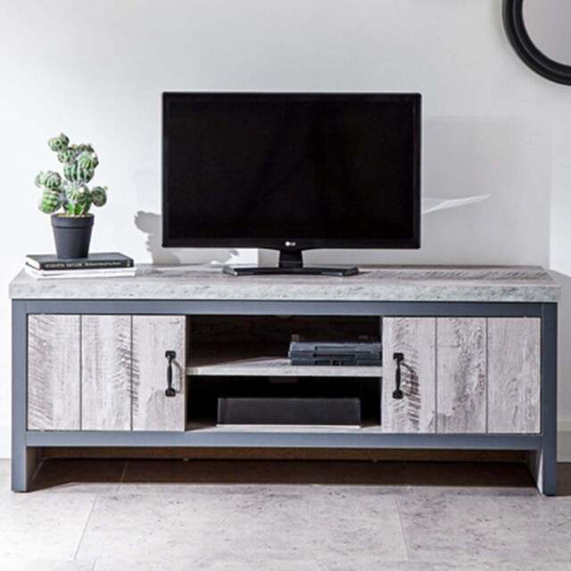 GFW Boston 2 Door 2 Shelf Grey TV Unit - Size: 39 x 113 x 43cm - Wilko - image 1