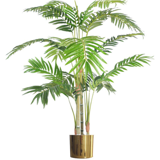 Leaf Artificial Areca Palm with Pot and Gold Metal Planter 4ft - Size: 120 x 80 x 80cm - Green - Wilko - image 1
