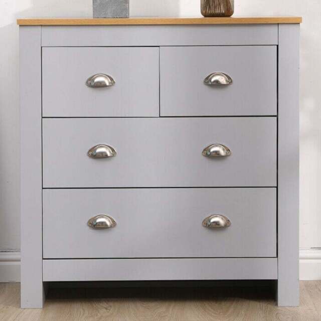FurnitureHMD 4 Drawer Grey and Oak Effect Wooden Chest of Drawers - Wilko - image 1