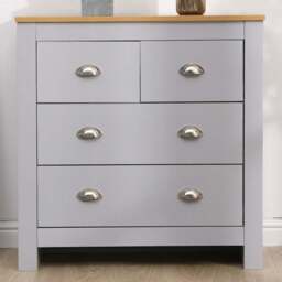 FurnitureHMD 4 Drawer Grey and Oak Effect Wooden Chest of Drawers - Wilko