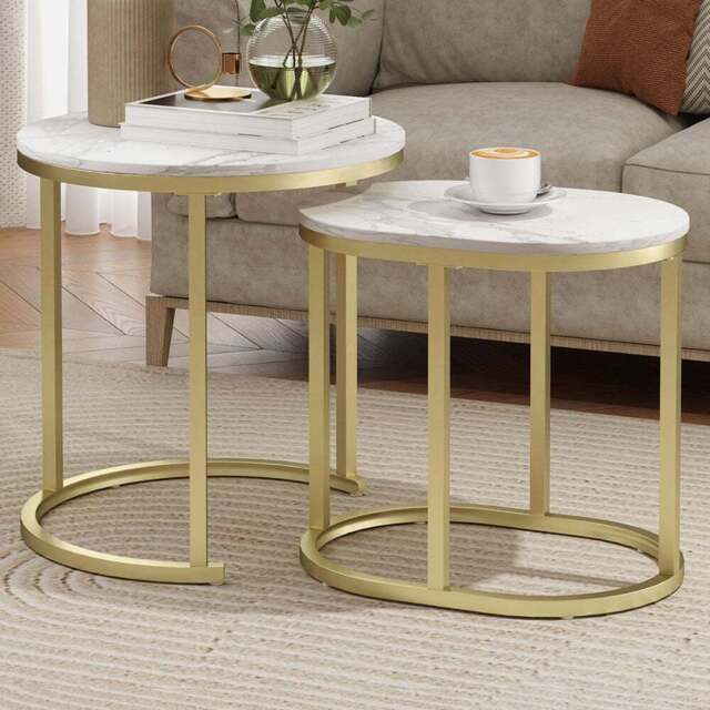 HOMCOM 2 Piece White Round and Oblong Table Set - Size: 50.5 x 50.0 x 50.0cm - Wilko - image 1