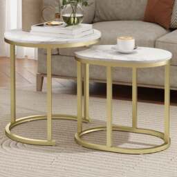 HOMCOM 2 Piece White Round and Oblong Table Set - Size: 50.5 x 50.0 x 50.0cm - Wilko