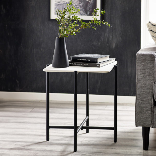Julian Bowen Siena White Marbled Sintered Stone Square Lamp Table - Size: 50 x 50 x 55cm - Wilko - image 1