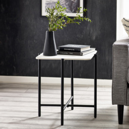 Julian Bowen Siena White Marbled Sintered Stone Square Lamp Table - Size: 50 x 50 x 55cm - Wilko