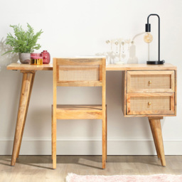 Desser Venice 2 Drawer Natural Rattan and Mango Wood Dressing Table Set - Size: 60 x 130 x 78cm - Cream - Wilko