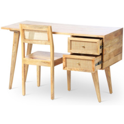 Desser Venice 2 Drawer Natural Rattan and Mango Wood Dressing Table Set - Size: 60 x 130 x 78cm - Cream - Wilko - thumbnail 4