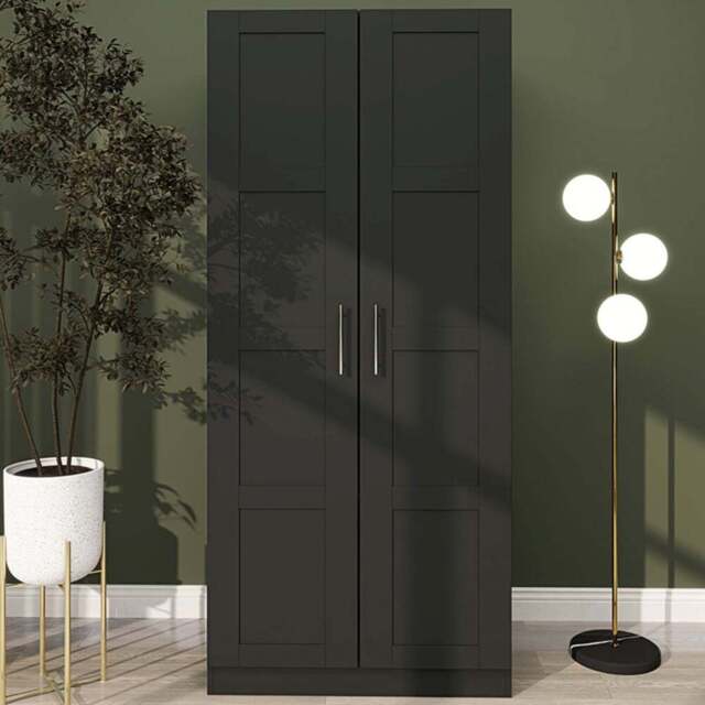 Portland 2 Door Black Double Wardrobe with Hanging Rail - Wilko - image 1
