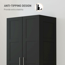 Portland 2 Door Black Double Wardrobe with Hanging Rail - Wilko - thumbnail 7