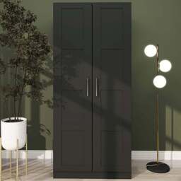 Portland 2 Door Black Double Wardrobe with Hanging Rail - Wilko