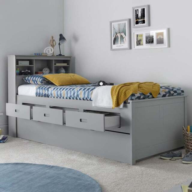 Veera Grey Storage Guest Bed and Trundle with Spring Mattresses - Size: Single - Bedmaster - Wilko - image 1