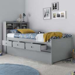 Veera Grey Storage Guest Bed and Trundle with Spring Mattresses - Size: Single - Bedmaster - Wilko