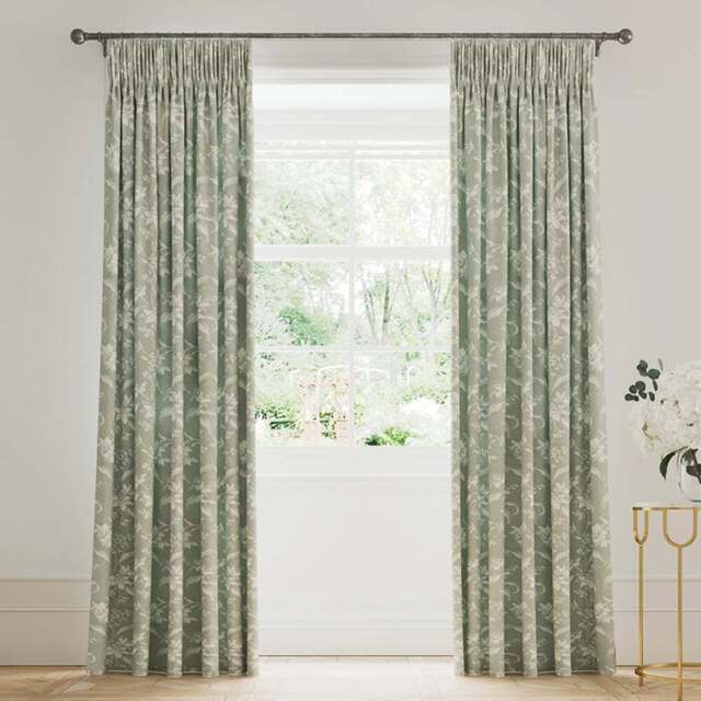 V&A Daffodil Dreams Green Lined Blackout Pencil Pleat Curtains 168 x 183cm - Size: W 168 x D 183cm - Wilko - image 1