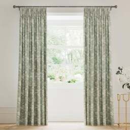 V&A Daffodil Dreams Green Lined Blackout Pencil Pleat Curtains 168 x 183cm - Size: W 168 x D 183cm - Wilko - thumbnail 1