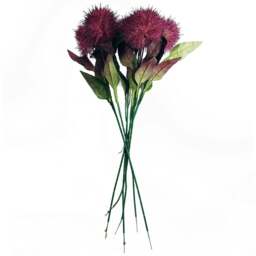 Leaf Globe Thistle Purple Ball Single Stem Artificial Flower 6 Pack - Size: 70 x 15 x 15cm - Wilko