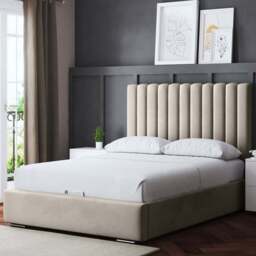 DS Living Evangeline King Size Cream Upholstered Ottoman Bed with Headboard - Wilko