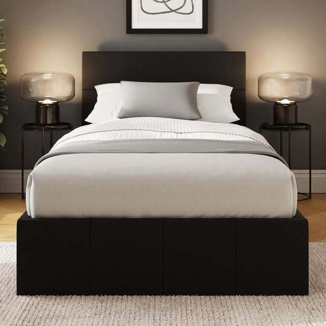GFW Single Black Faux Leather End Lift Ottoman Bed with Memory Pocket Spring Mattress - Wilko - image 1