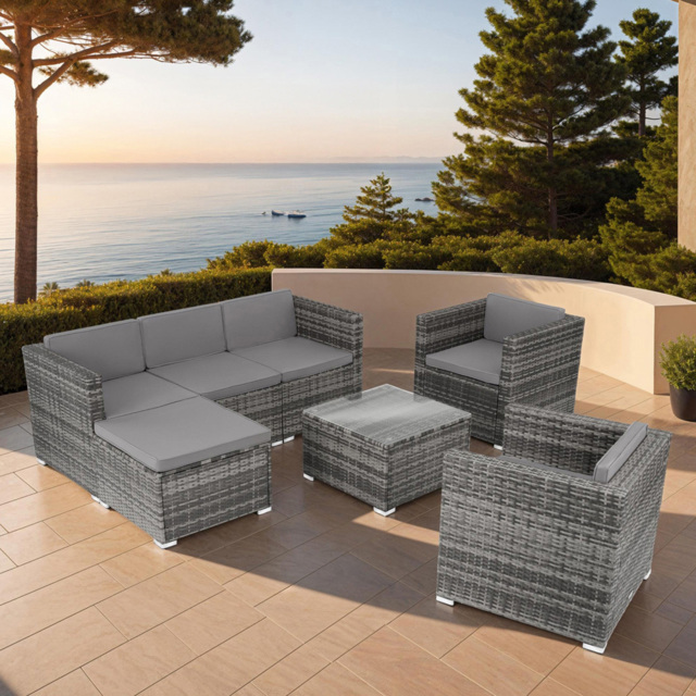 tectake Lignano 6 Seater Grey Rattan Garden Lounge Set - Wilko - image 1