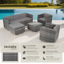 tectake Lignano 6 Seater Grey Rattan Garden Lounge Set - Wilko - thumbnail 7