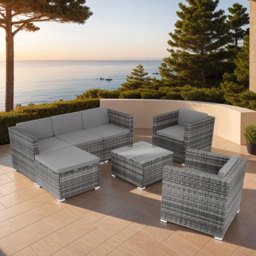 tectake Lignano 6 Seater Grey Rattan Garden Lounge Set - Wilko