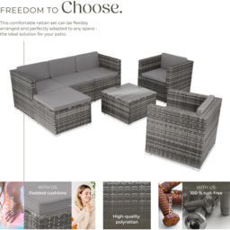 tectake Lignano 6 Seater Grey Rattan Garden Lounge Set - Wilko - thumbnail 4
