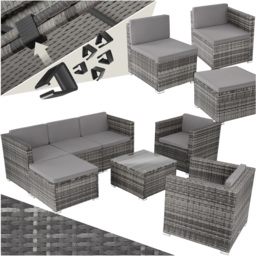tectake Lignano 6 Seater Grey Rattan Garden Lounge Set - Wilko - thumbnail 3