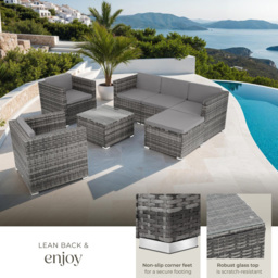 tectake Lignano 6 Seater Grey Rattan Garden Lounge Set - Wilko - thumbnail 5