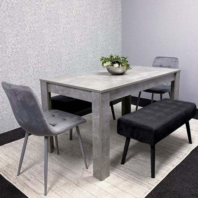 Portland 4 Seater Velvet Wooden Dining Set with Bench Grey and Black - Multi - Wilko - image 1