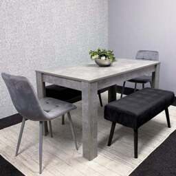 Portland 4 Seater Velvet Wooden Dining Set with Bench Grey and Black - Multi - Wilko