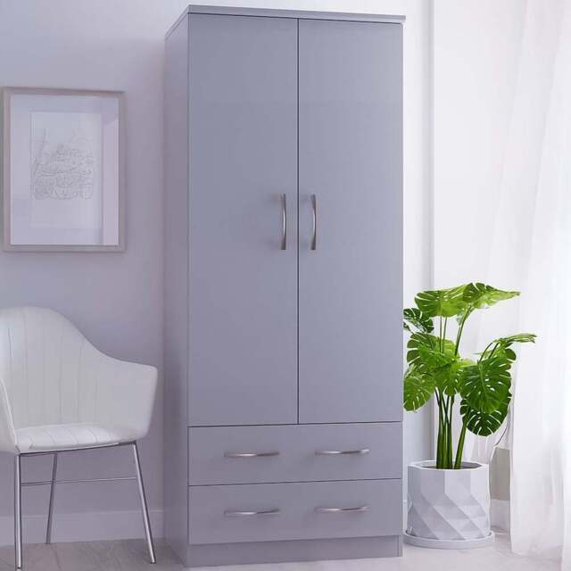 Crowndale Avon 2 Door 2 Drawer Dusk Grey Wardrobe Ready Assembled - Size: 2 Door, 2 Drawer - Wilko - image 1