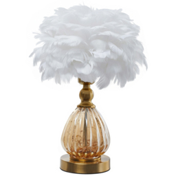 Living and Home Screw E27 Antique Bronze White Goose Feather Shade Table Lamp - Size: 40 x 27 x 27cm - Bronze + White - Wilko - thumbnail 1