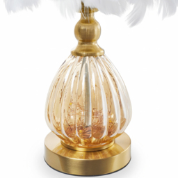 Living and Home Screw E27 Antique Bronze White Goose Feather Shade Table Lamp - Size: 40 x 27 x 27cm - Bronze + White - Wilko - thumbnail 5