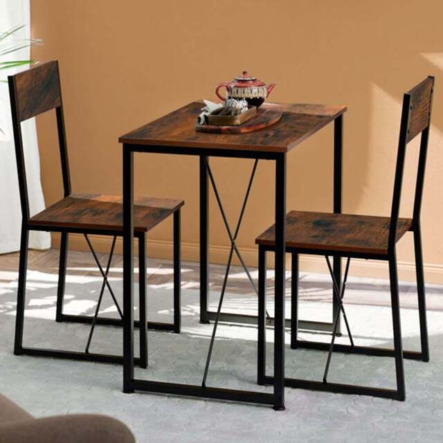tectake Margate 2 Seater Industrial Dark Wood Dining Set - Brown - Wilko - image 1