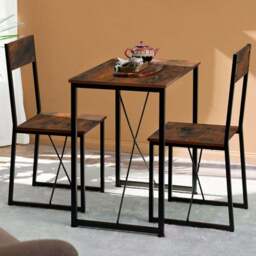 tectake Margate 2 Seater Industrial Dark Wood Dining Set - Brown - Wilko