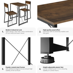 tectake Margate 2 Seater Industrial Dark Wood Dining Set - Brown - Wilko - thumbnail 6