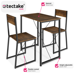 tectake Margate 2 Seater Industrial Dark Wood Dining Set - Brown - Wilko - thumbnail 4