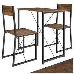tectake Margate 2 Seater Industrial Dark Wood Dining Set - Brown - Wilko - thumbnail 3