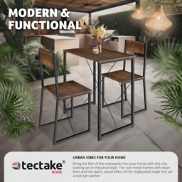 tectake Margate 2 Seater Industrial Dark Wood Dining Set - Brown - Wilko - thumbnail 5