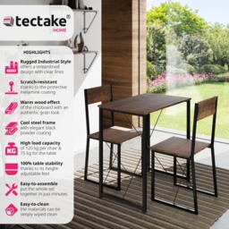 tectake Margate 2 Seater Industrial Dark Wood Dining Set - Brown - Wilko - thumbnail 7