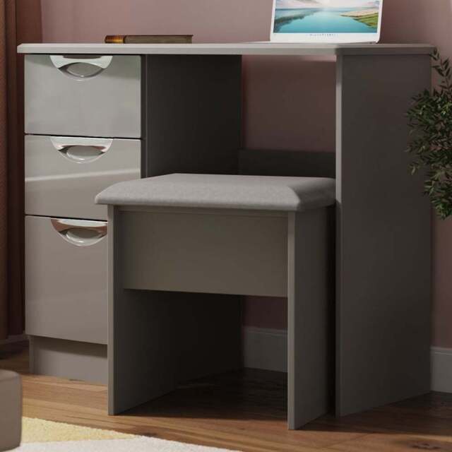 Crowndale Camden 3 Drawer Grey Gloss and Dusk Grey Dressing Table Ready Assembled - Grey Gloss & Dusk Grey - Wilko - image 1