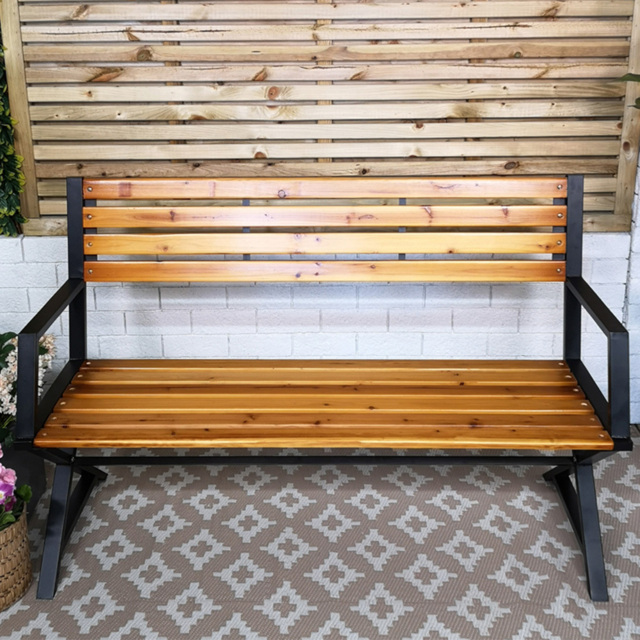 Samuel Alexander Natural Wood and Metal Garden Bench 1.31m - Size: 86 x 18 x 13cm - Brown - Wilko - image 1
