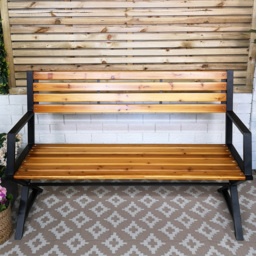 Samuel Alexander Natural Wood and Metal Garden Bench 1.31m - Size: 86 x 18 x 13cm - Brown - Wilko