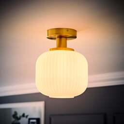 ValueLights Calpe Opal Frosted Shade Gold Stem LED Flush Ceiling Light - Size: 28 x 28 x 28cm - White - Wilko - thumbnail 7