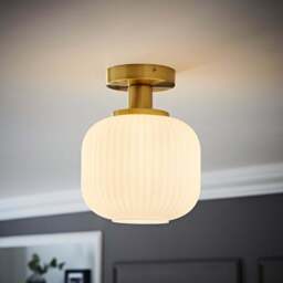 ValueLights Calpe Opal Frosted Shade Gold Stem LED Flush Ceiling Light - Size: 28 x 28 x 28cm - White - Wilko - thumbnail 3