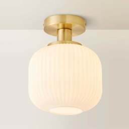 ValueLights Calpe Opal Frosted Shade Gold Stem LED Flush Ceiling Light - Size: 28 x 28 x 28cm - White - Wilko - thumbnail 6