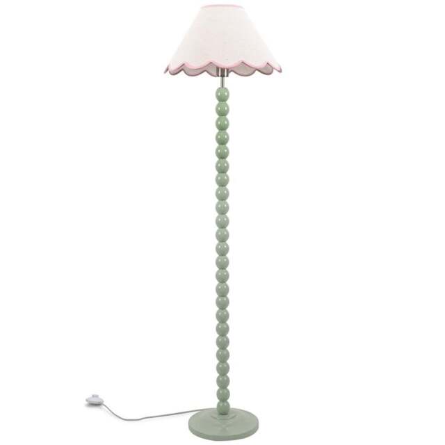 ValueLights Bobbins Natural and Pink Scallop Shade Sage Green LED Floor Lamp - Size: 144 x 39 x 39cm - Wilko - image 1