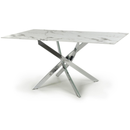wilko Monaco 4 Seater Marble Glass Dining Table Chrome and White - Shankar - thumbnail 3