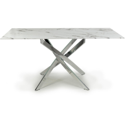 wilko Monaco 4 Seater Marble Glass Dining Table Chrome and White - Shankar - thumbnail 4