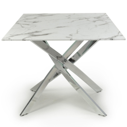wilko Monaco 4 Seater Marble Glass Dining Table Chrome and White - Shankar - thumbnail 5