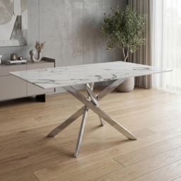 wilko Monaco 4 Seater Marble Glass Dining Table Chrome and White - Shankar - thumbnail 1