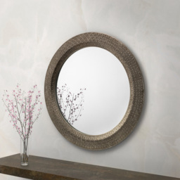 Julian Bowen Cadence Large Round Pewter Wall Mirror - Size: 80 x 80cm - Silver - Wilko - thumbnail 3
